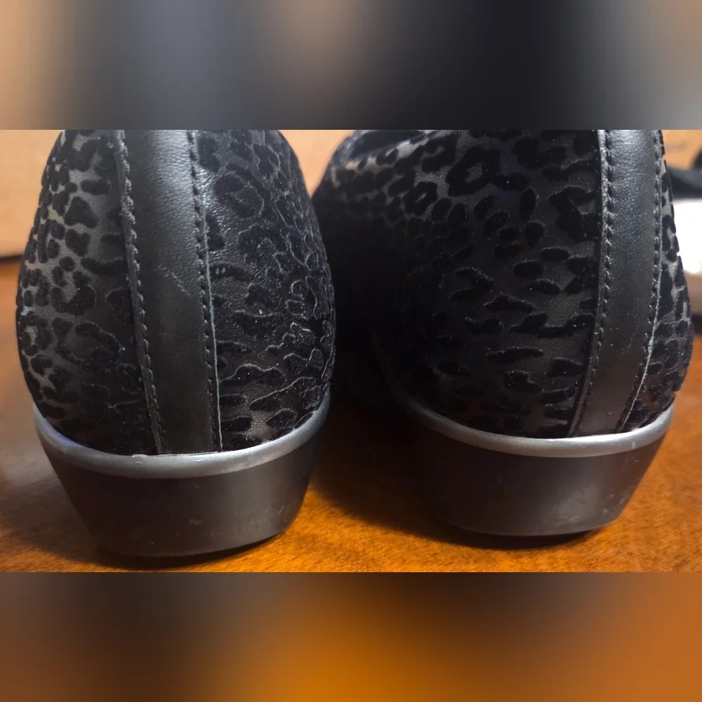 SAS Women's Bliss Black Leopard Slip On Wedge Shoes Size 7 Wide